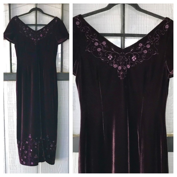 Laura Ashley | Dresses | Laura Ashley Velvet Maxi Dress Wine Color ...